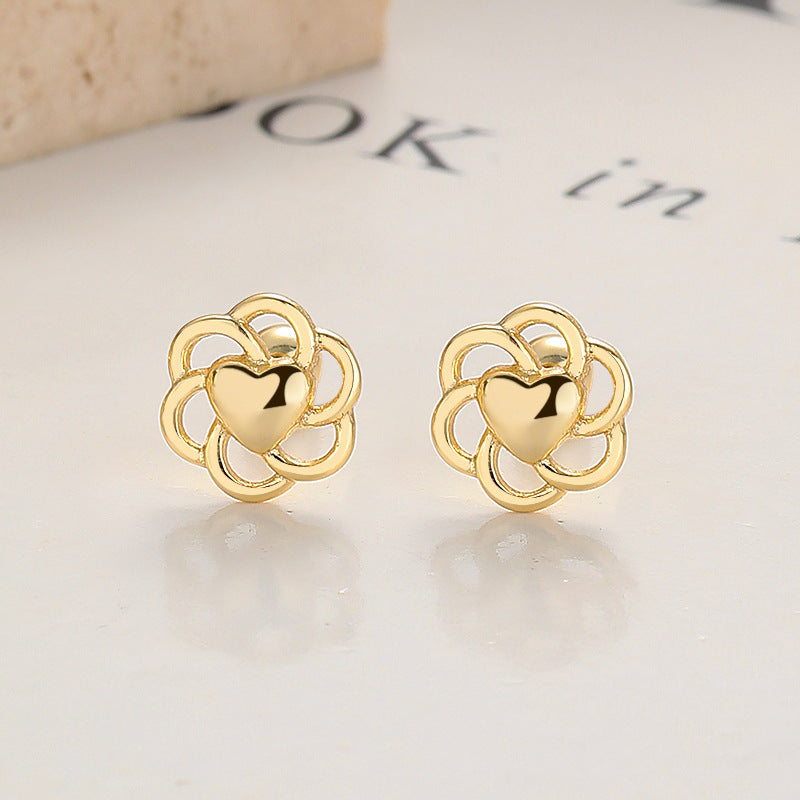 925 Sterling Silver Heart Screw Back Stud Earrings