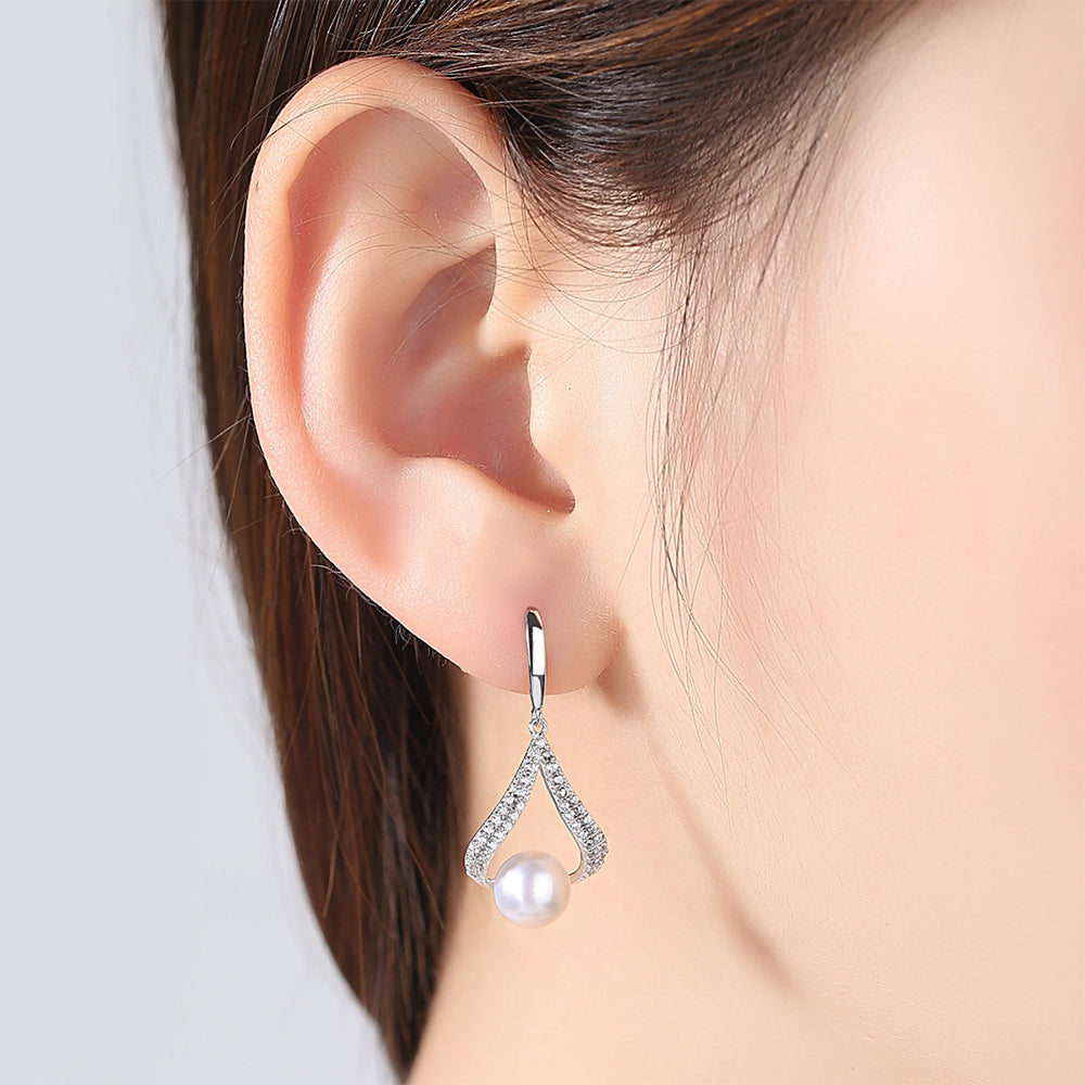 925 Sterling Silver Natural Pearl Drop Earrings Fashion Jewelry Gift for Women Girls