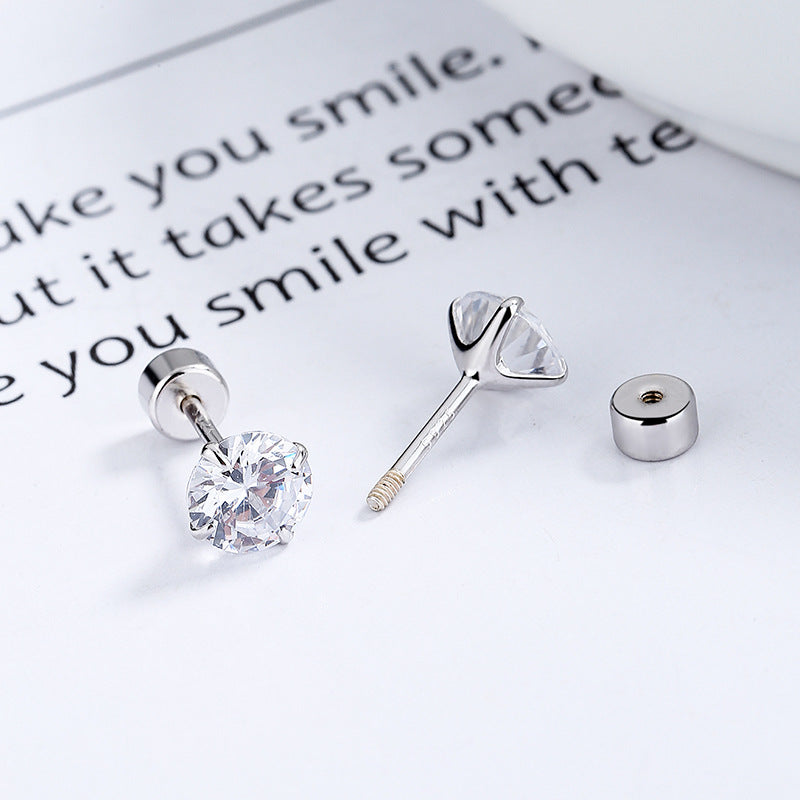 925 Sterling Silver Zircon Screwed Earrings