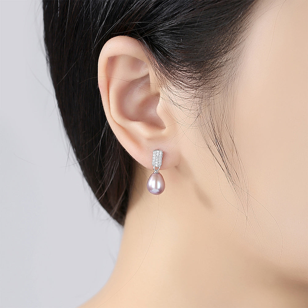 925 Sterling Silver Natural Pearl Drop Earrings Fashion Jewelry Gift for Women Girls