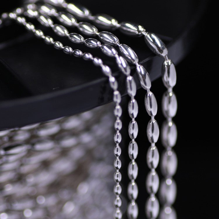 925 Sterling Silver Rice Beads Chain 1.6*2.4mm 2*4.1mm 2.5*5.2mm 3*6mm