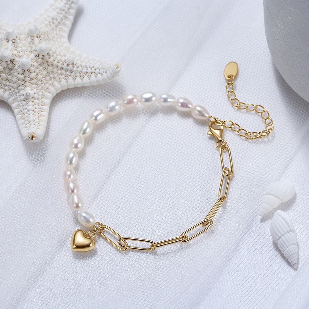 925 Sterling Silver Pearl Bracelet Fashion Jewelry Gift for Women Girls