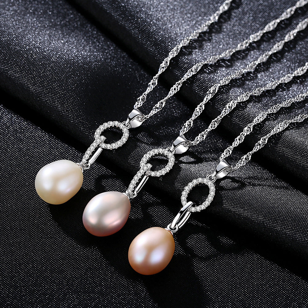 925 Sterling Silver Natural Pearl Drop Necklace Fashion Jewelry Gift for Women Girls