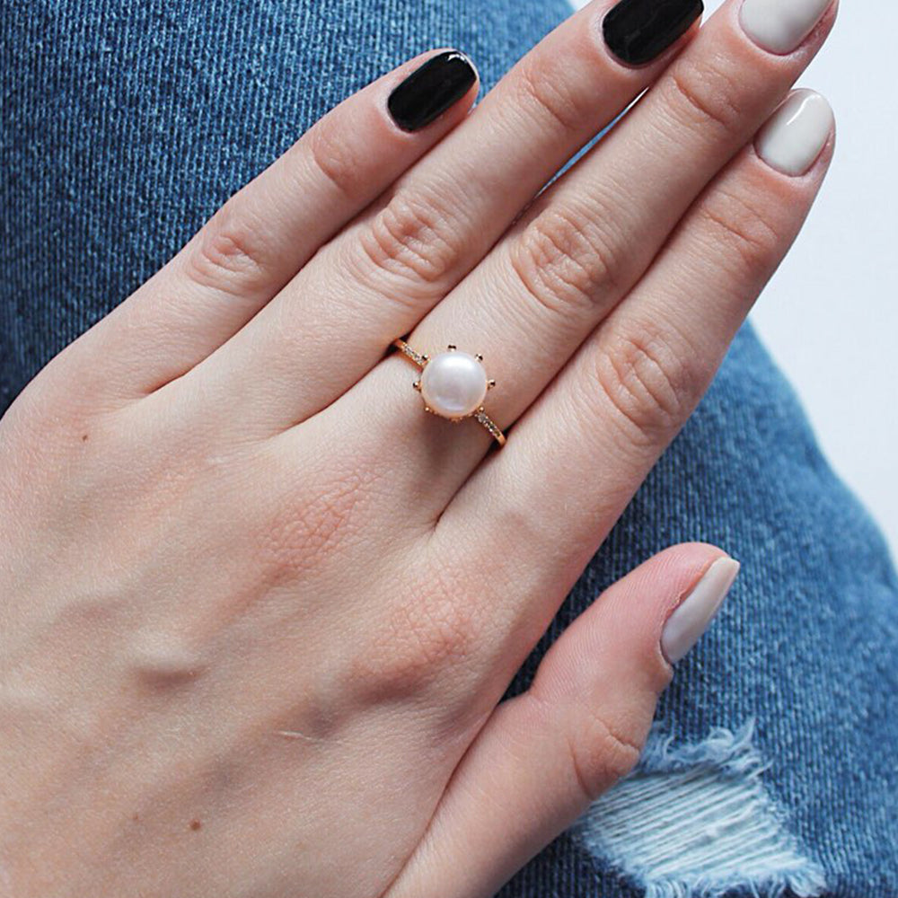 925 Sterling Silver Natural Pearl Ring Fashion Jewelry Gift for Women Girls