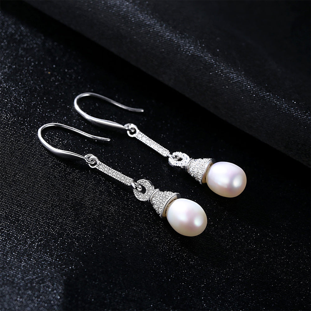 925 Sterling Silver Natural Pearl Drop Hook Earrings Fashion Jewelry Gift for Women Girls