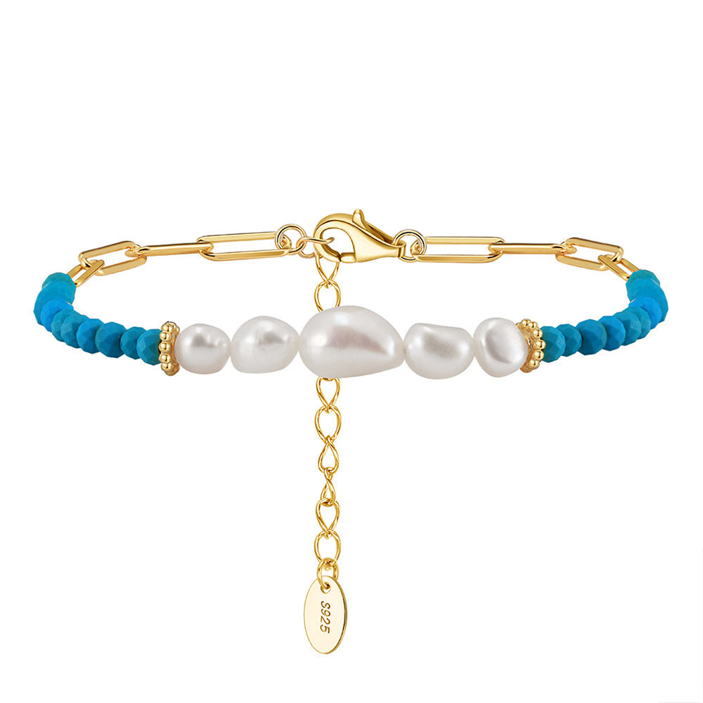 925 Sterling Silver Pearl Bracelet Fashion Jewelry Gift for Women Girls