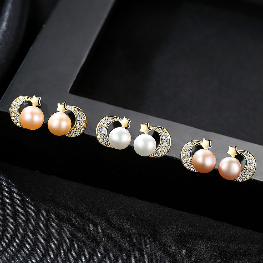 925 Sterling Silver Natural Pearl Stud Earrings Fashion Jewelry Gift for Women Girl