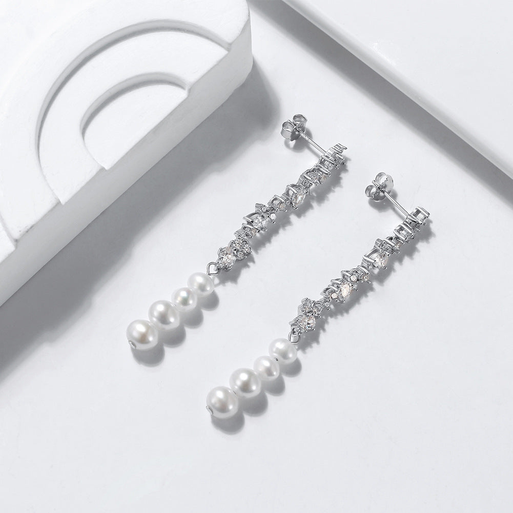 925 Sterling Silver Natural Pearl Earrings Fashion Jewelry Gift for Women Girl