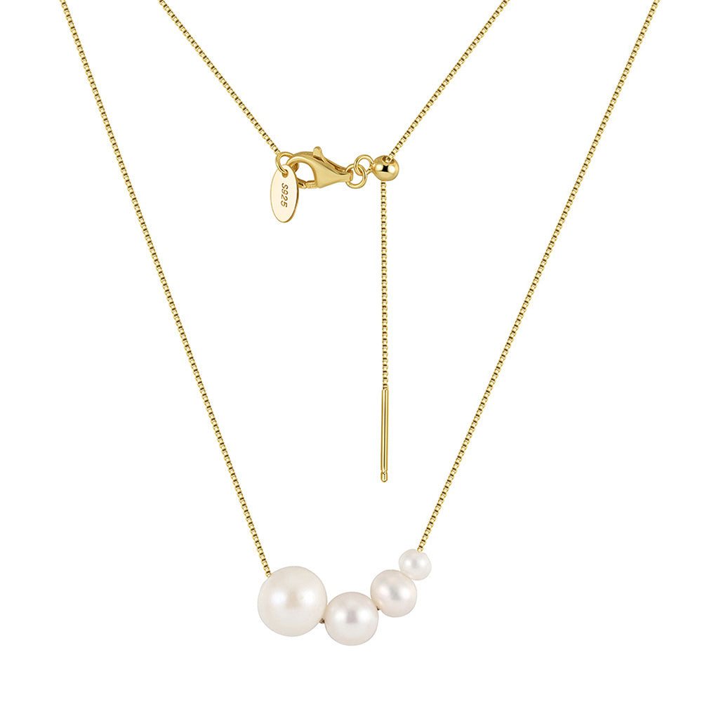925 Sterling Silver Natural Pearl Necklace Fashion Jewelry Gift for Women Girls