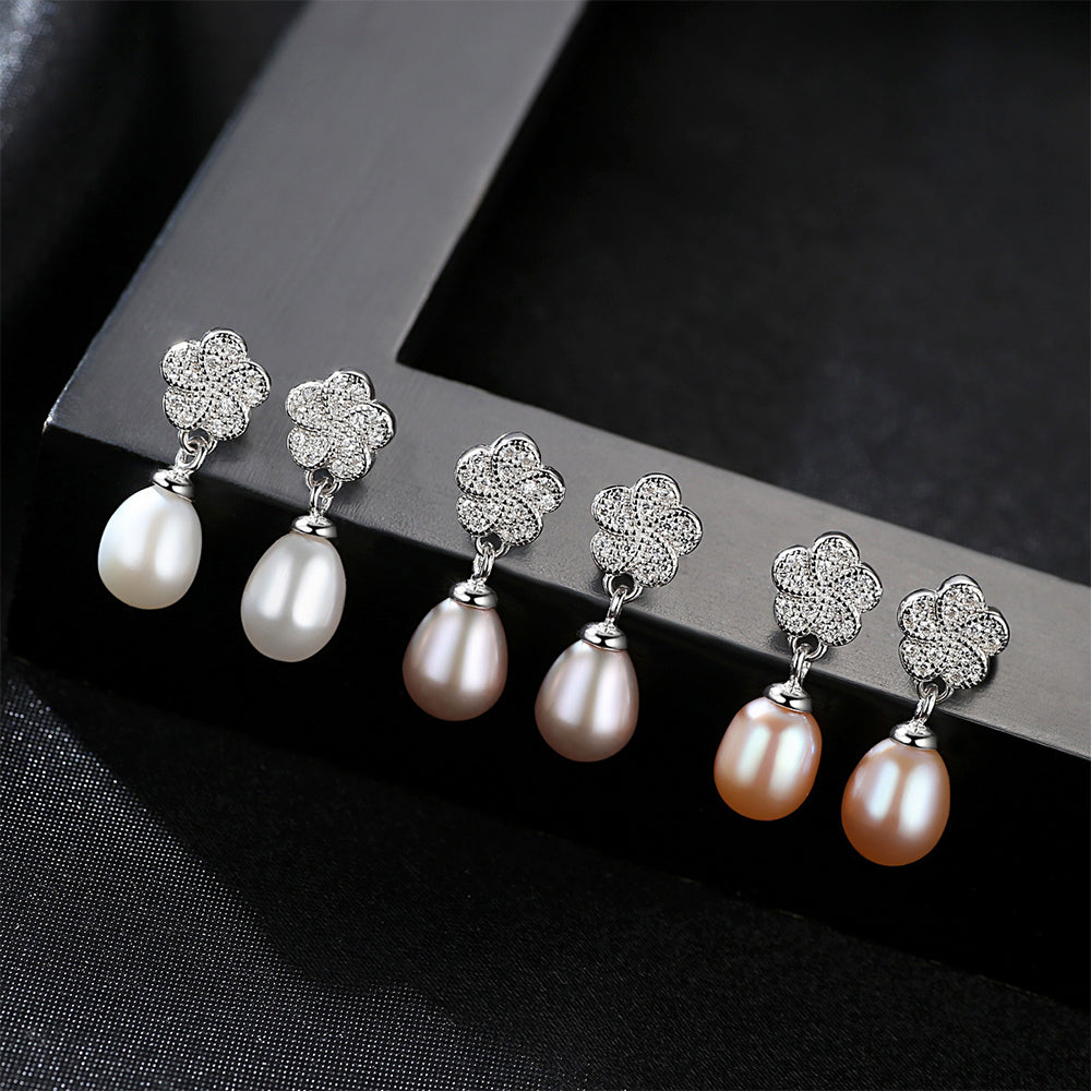 925 Sterling Silver Natural Pearl Drop Earrings Fashion Jewelry Gift for Women Girls