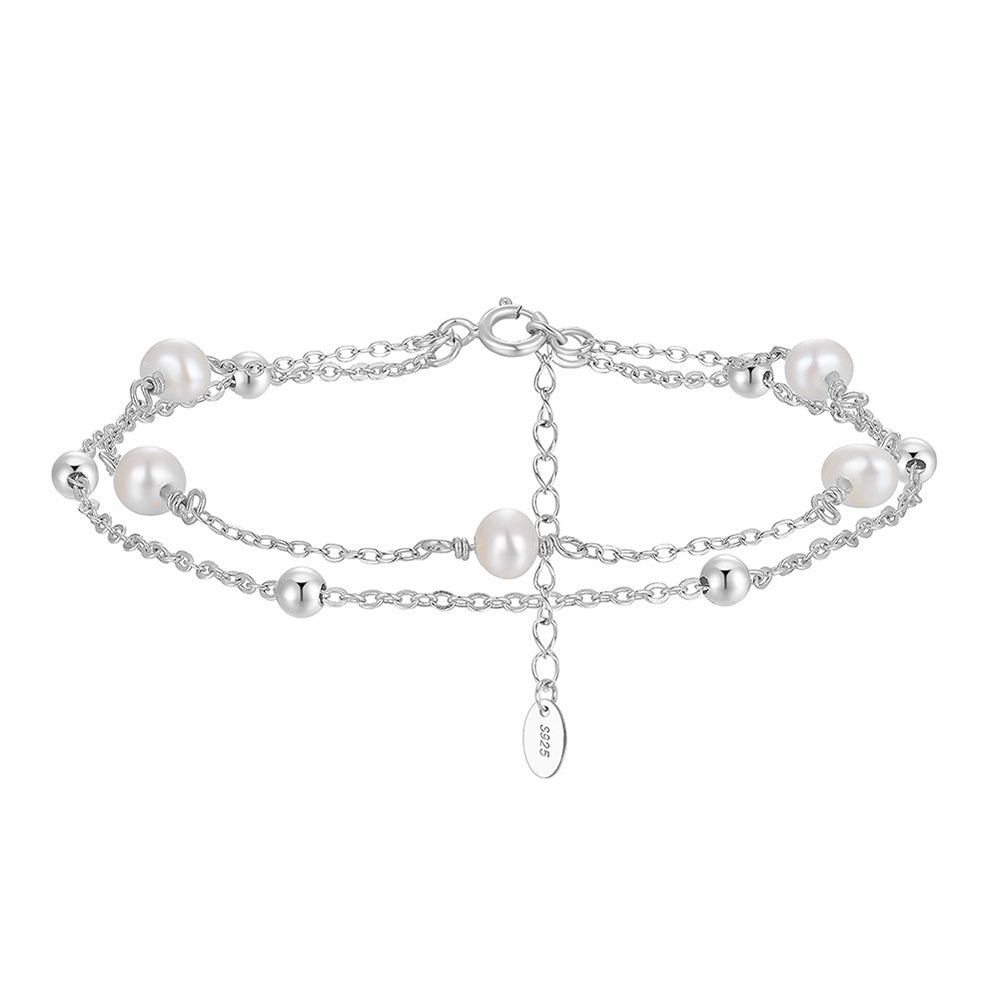 925 Sterling Silver Pearl Bracelet Fashion Jewelry Gift for Women Girls
