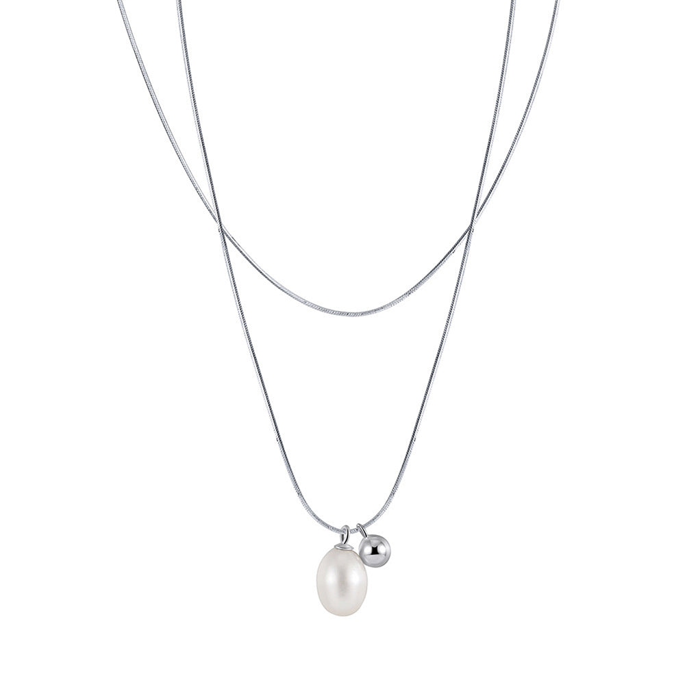 925 Sterling Silver Natural Pearl Necklace Fashion Jewelry Gift for Women Girls