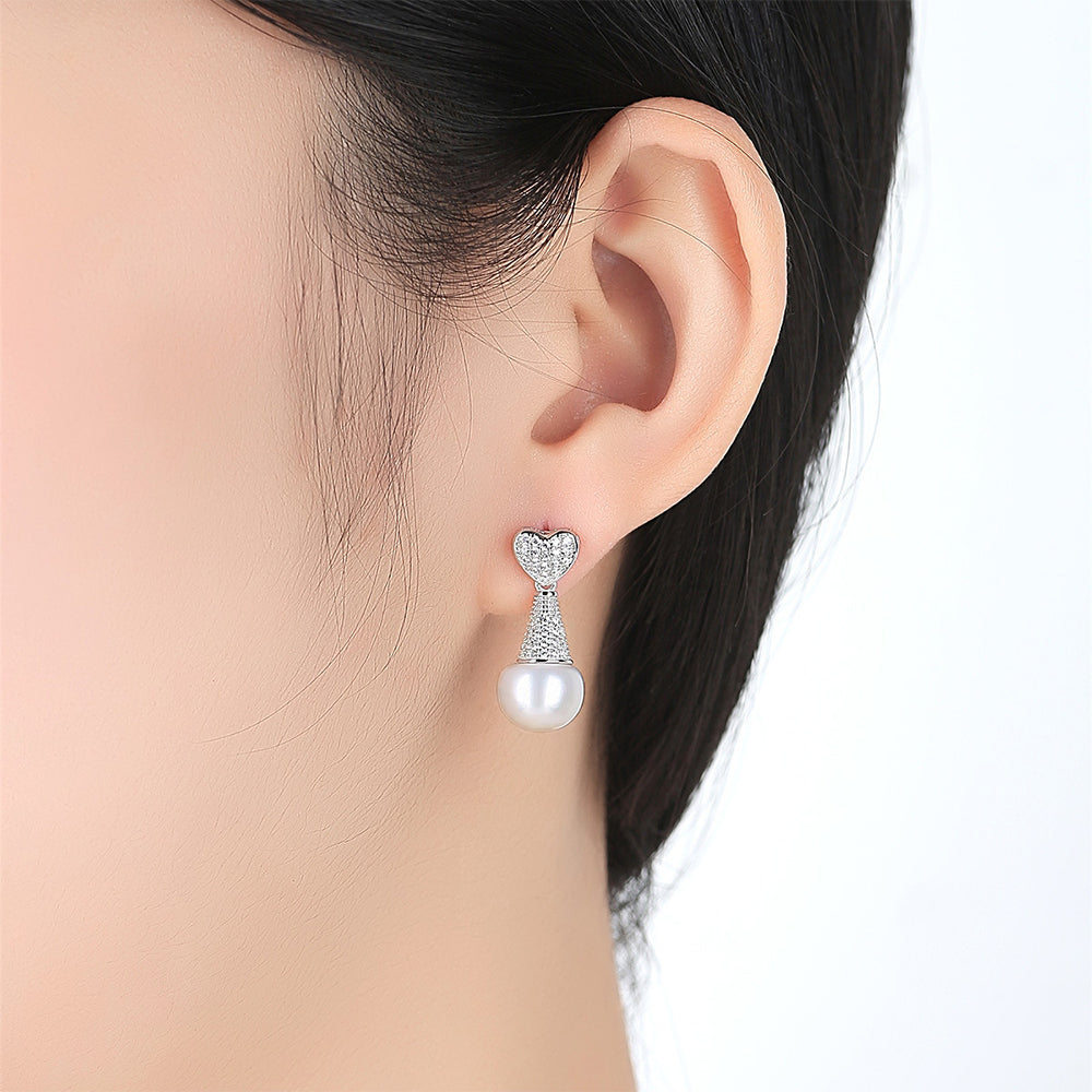 925 Sterling Silver Natural Pearl Drop Earrings Fashion Jewelry Gift for Women Girls