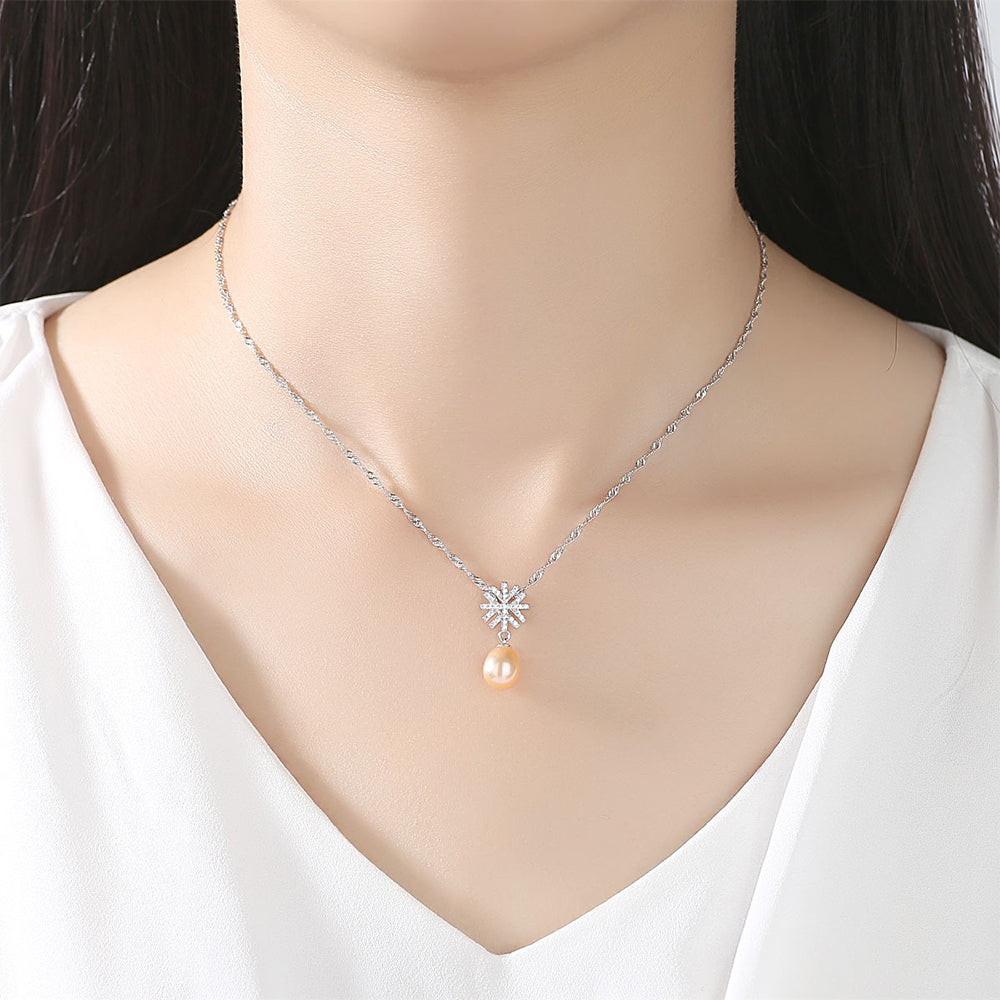 925 Sterling Silver Natural Pearl Drop Necklace Fashion Jewelry Gift for Women Girls