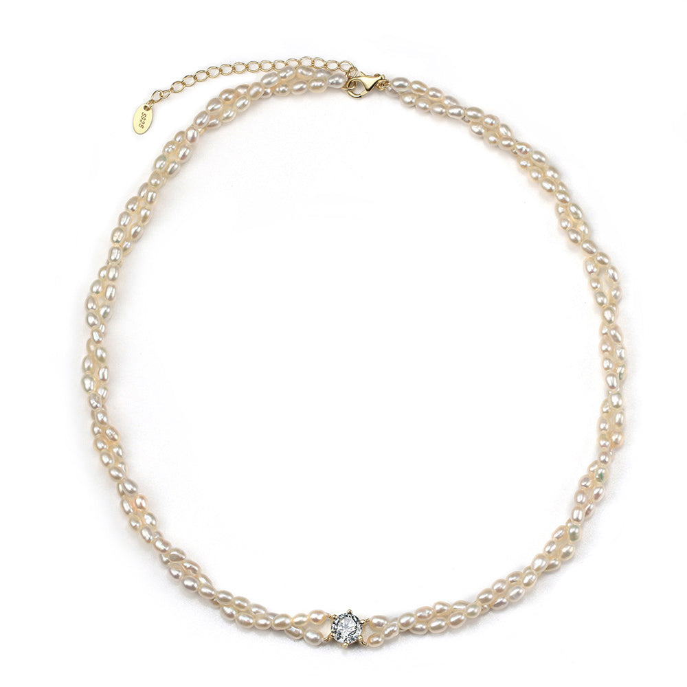 925 Sterling Silver Natural Pearl Necklace Fashion Jewelry Gift for Women Girls