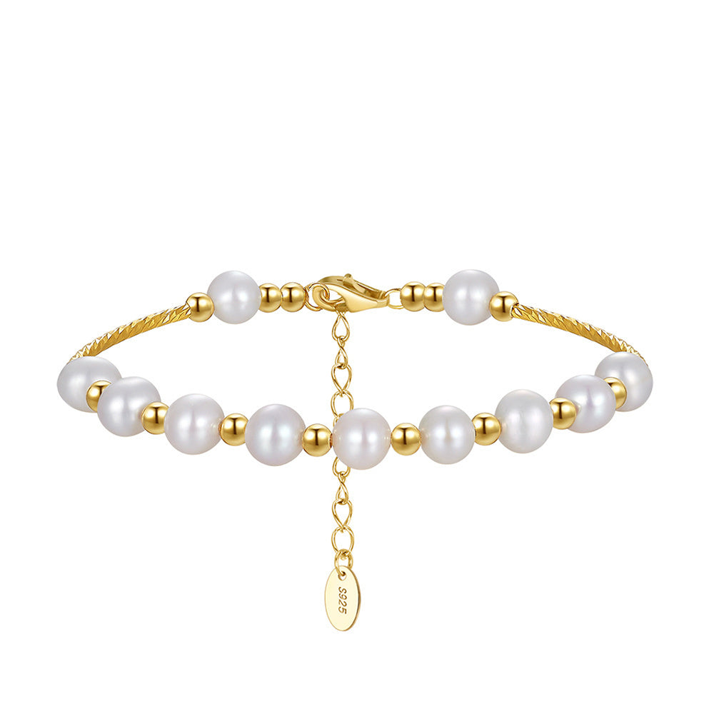 925 Sterling Silver Pearl Bracelet Fashion Jewelry Gift for Women Girls