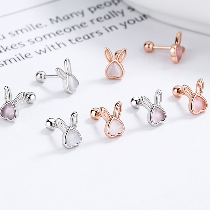 925 Sterling Silver Rabbit Screw Back Stud Earrings