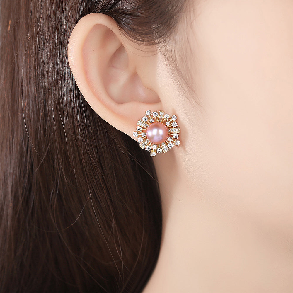 925 Sterling Silver Natural Pearl Stud Earrings Fashion Jewelry Gift for Women Girls