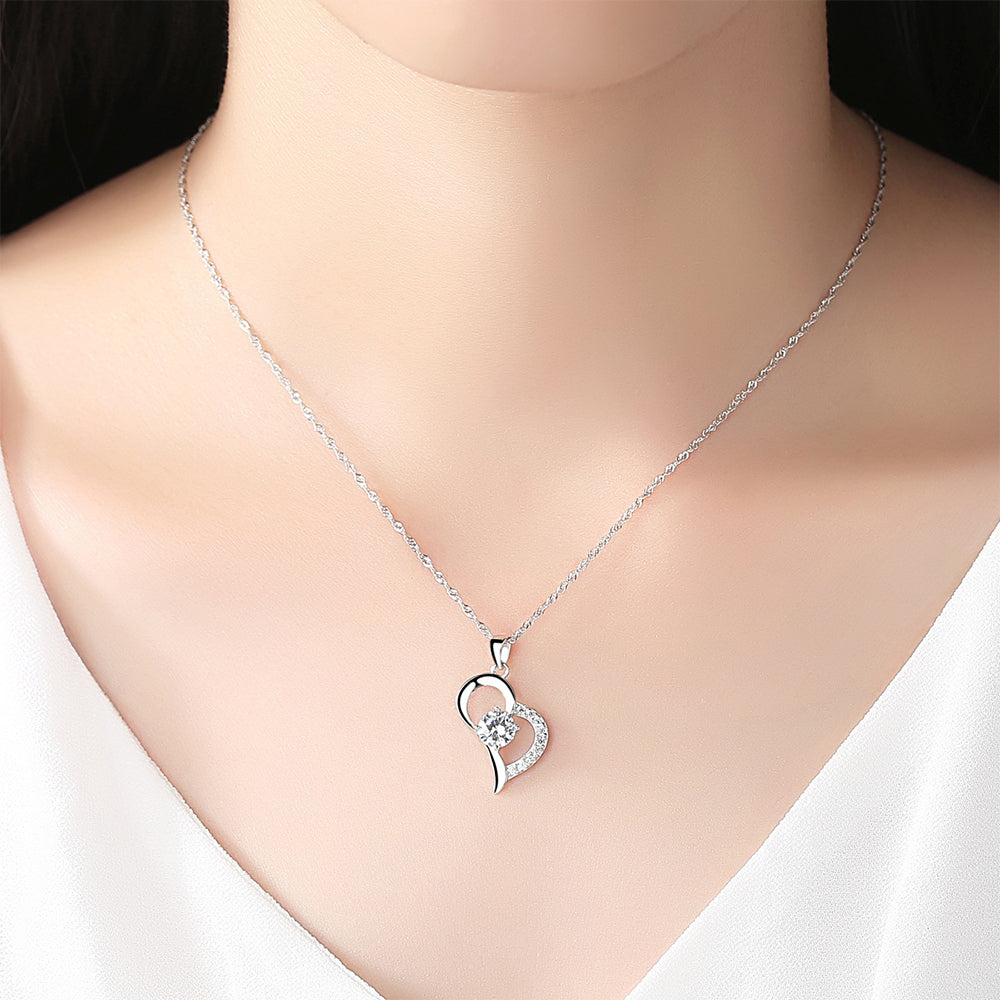 925 Sterling Silver Heart Necklace Fashion Jewelry Gift for Women Girls