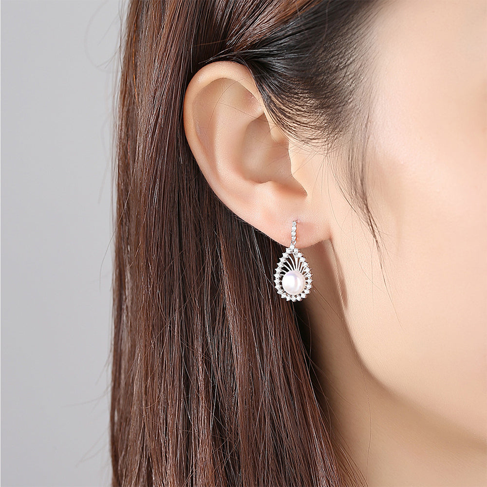 925 Sterling Silver Natural Pearl Drop Earrings Fashion Jewelry Gift for Women Girls