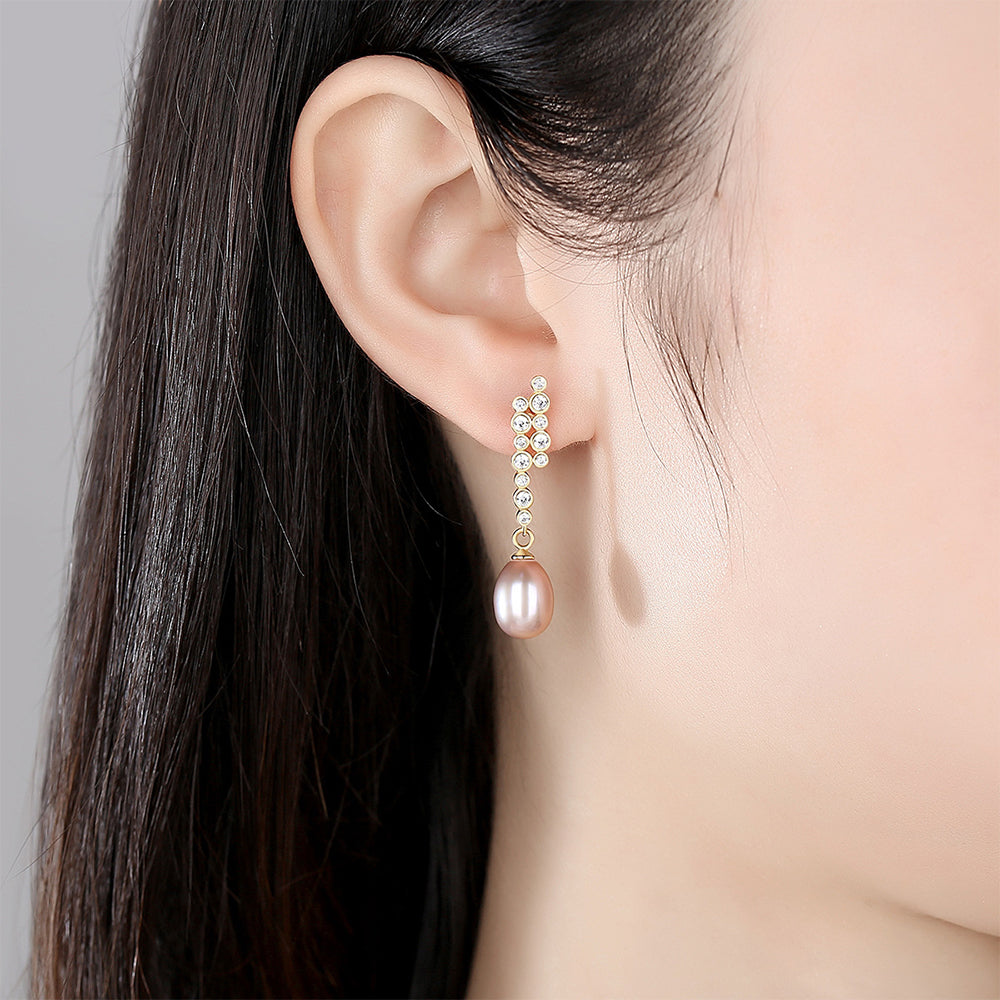 925 Sterling Silver Natural Pearl Drop Earrings Fashion Jewelry Gift for Women Girls