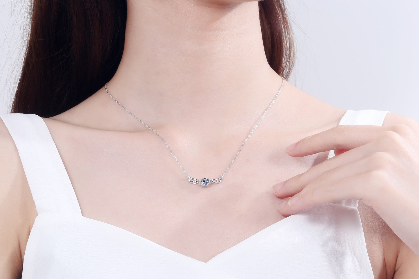 925 Sterling Silver Moissanite Wings Necklace