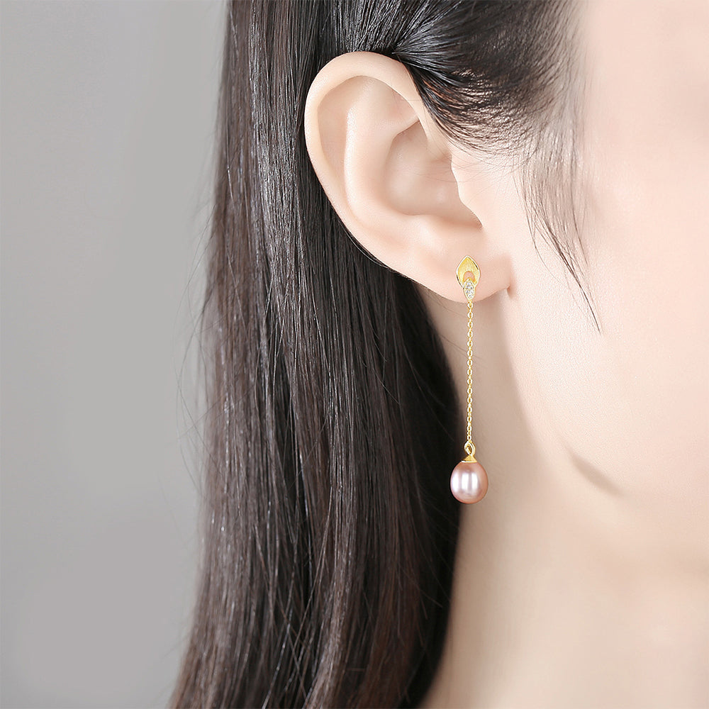 925 Sterling Silver Natural Pearl Drop Earrings Fashion Jewelry Gift for Women Girls