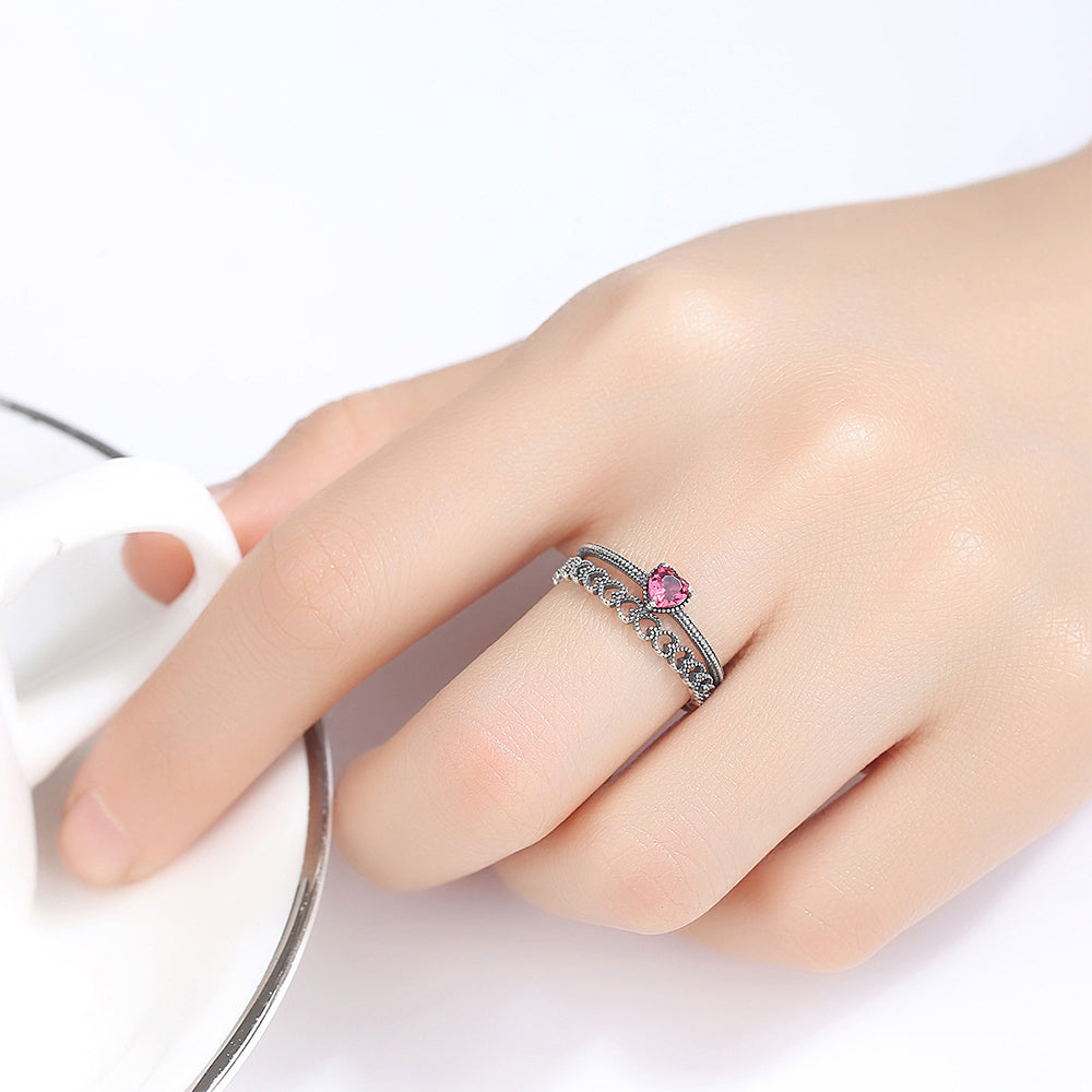 925 Sterling Silver Heart Ring Fashion Jewelry Gift for Women Girls