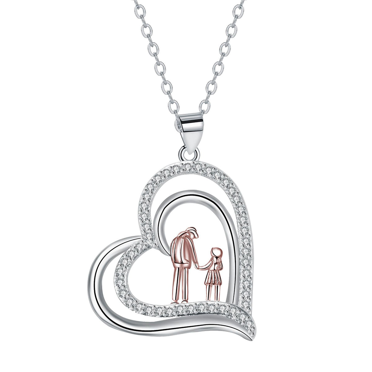 Collar con colgante de corazón de cobre bañado en plata y oro rosa