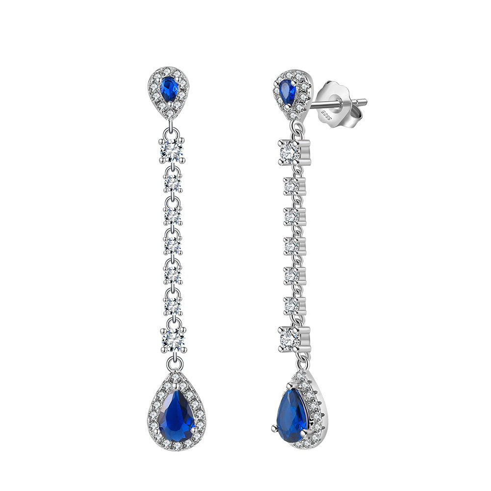 925 Sterling Silver Long Zircon Earrings