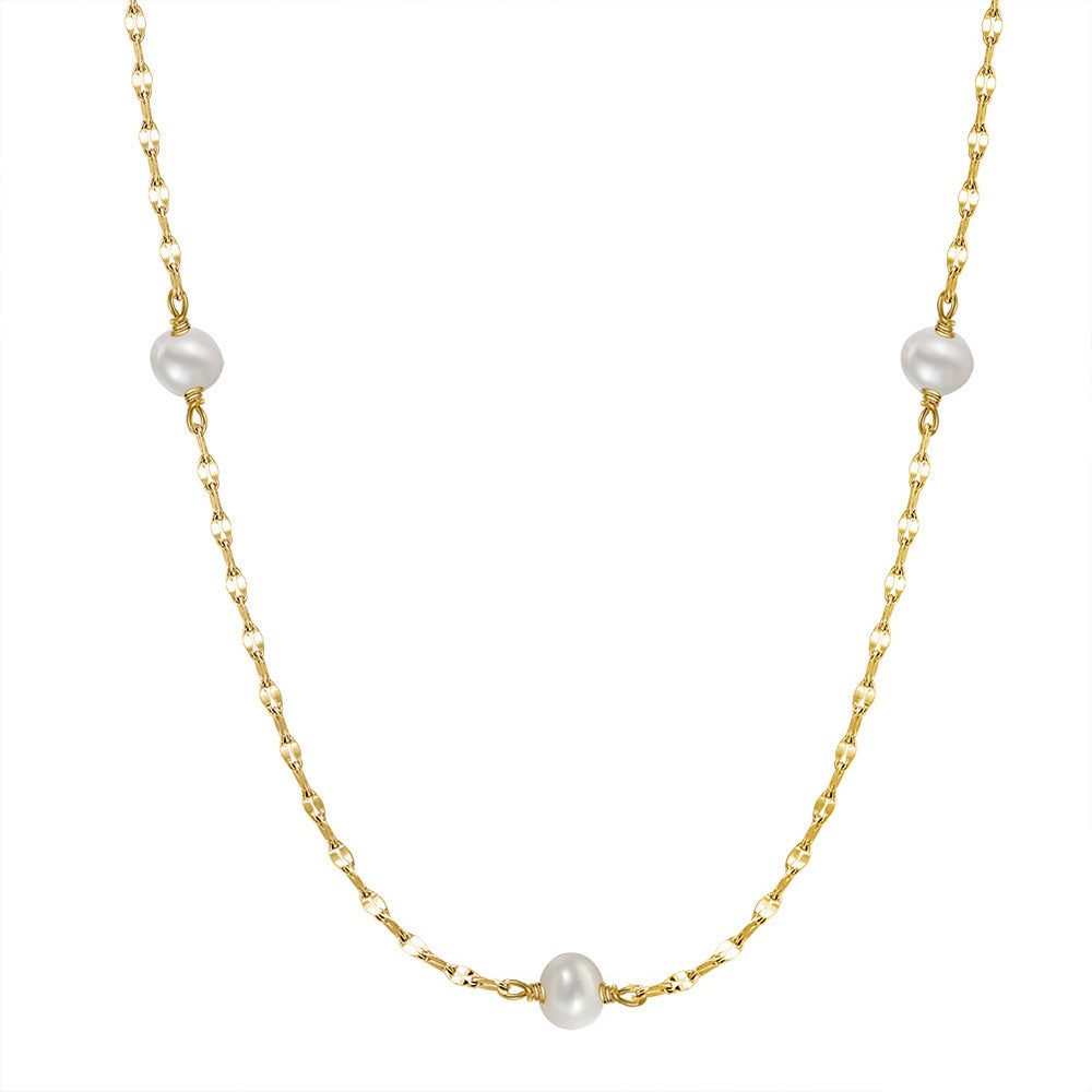 925 Sterling Silver Natural Pearl Necklace Fashion Jewelry Gift for Women Girls