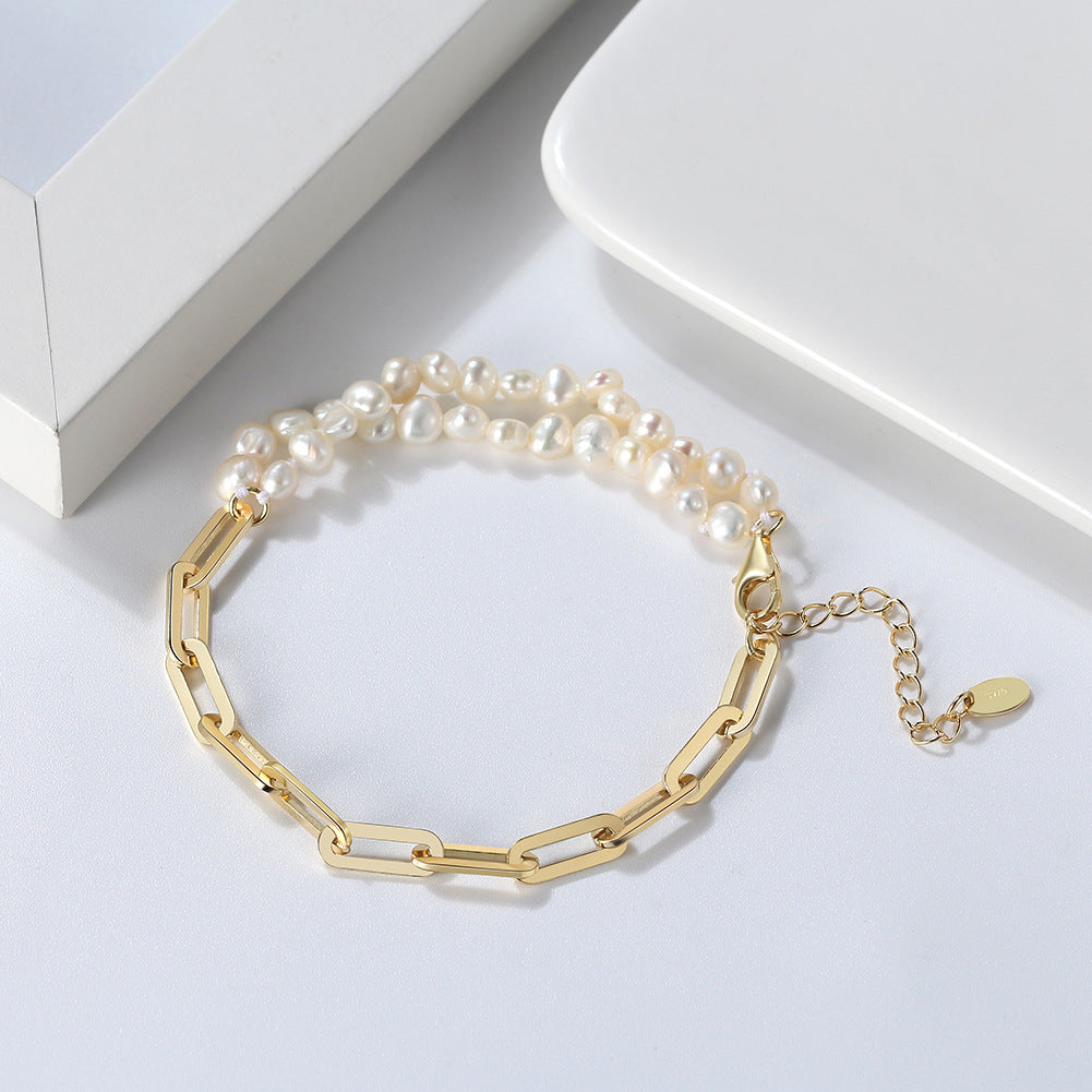 925 Sterling Silver Pearl Bracelet Fashion Jewelry Gift for Women Girls