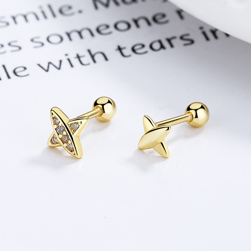 925 Sterling Silver X Screw Back Stud Earrings