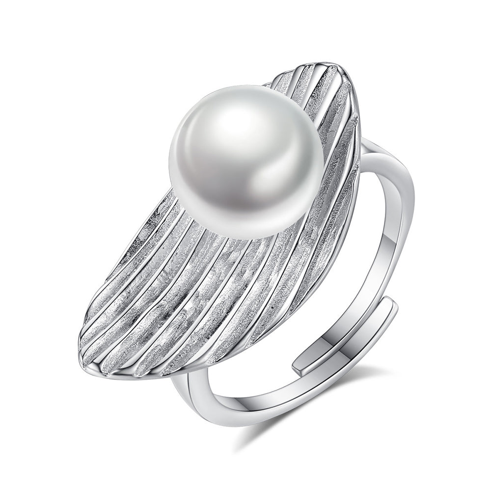 925 Sterling Silver Natural Pearl Ring Fashion Jewelry Gift for Women Girls
