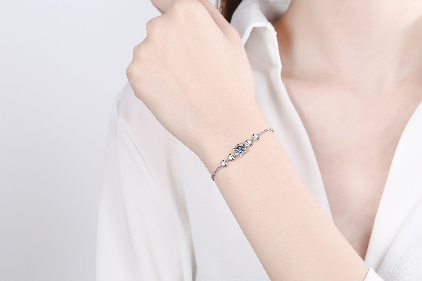 925 Sterling Silver 1ct Moissanite Love Heart Bracelet for Women Girl