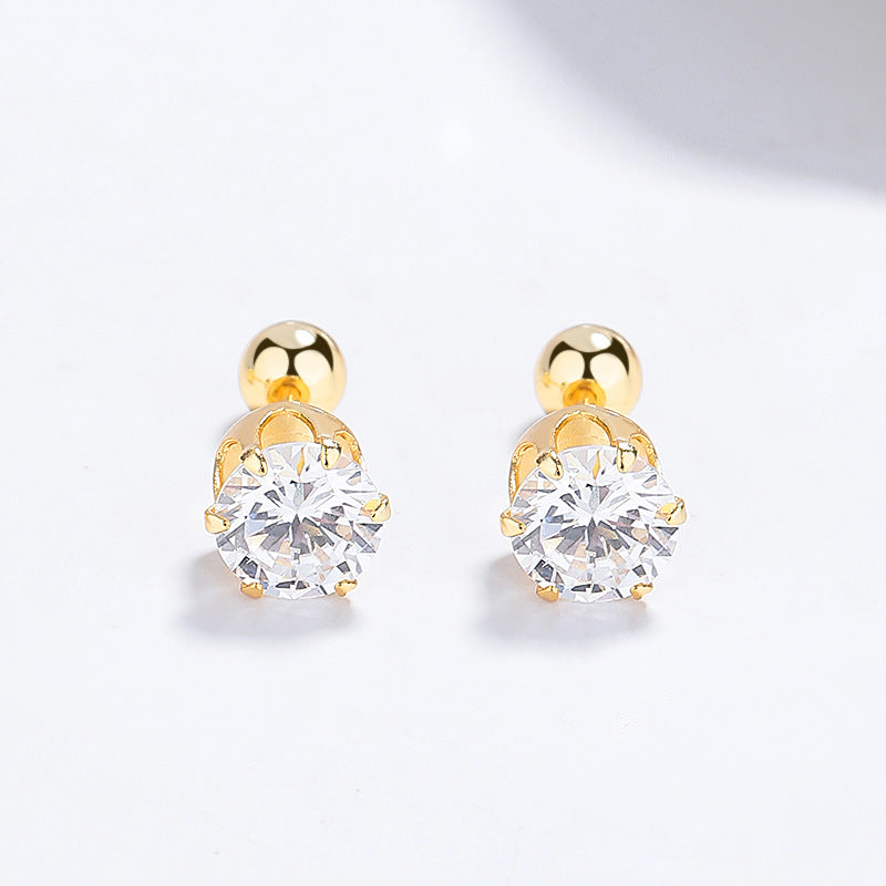 925 Sterling Silver Zircon Screw Back Stud Earrings