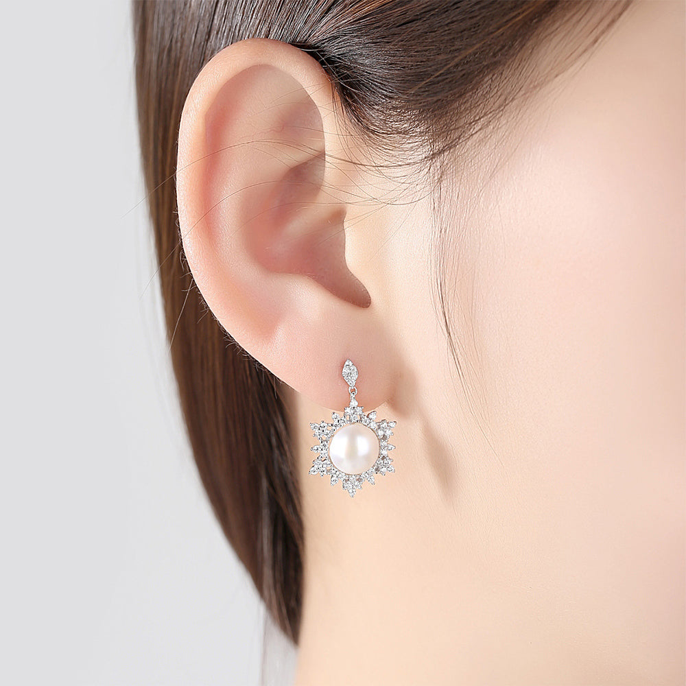925 Sterling Silver Natural Pearl Drop Earrings Fashion Jewelry Gift for Women Girls