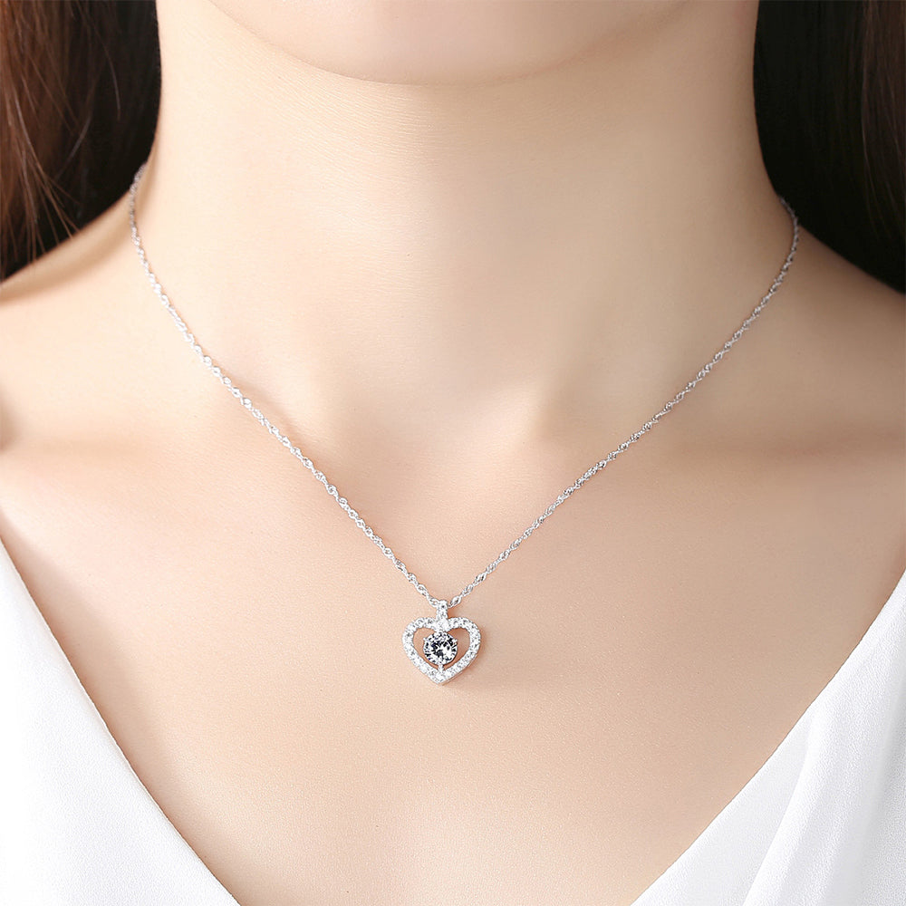 925 Sterling Silver Heart Necklace Fashion Jewelry Gift for Women Girls