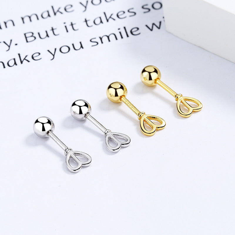 925 Sterling Silver Heart Screw Back Stud Earrings