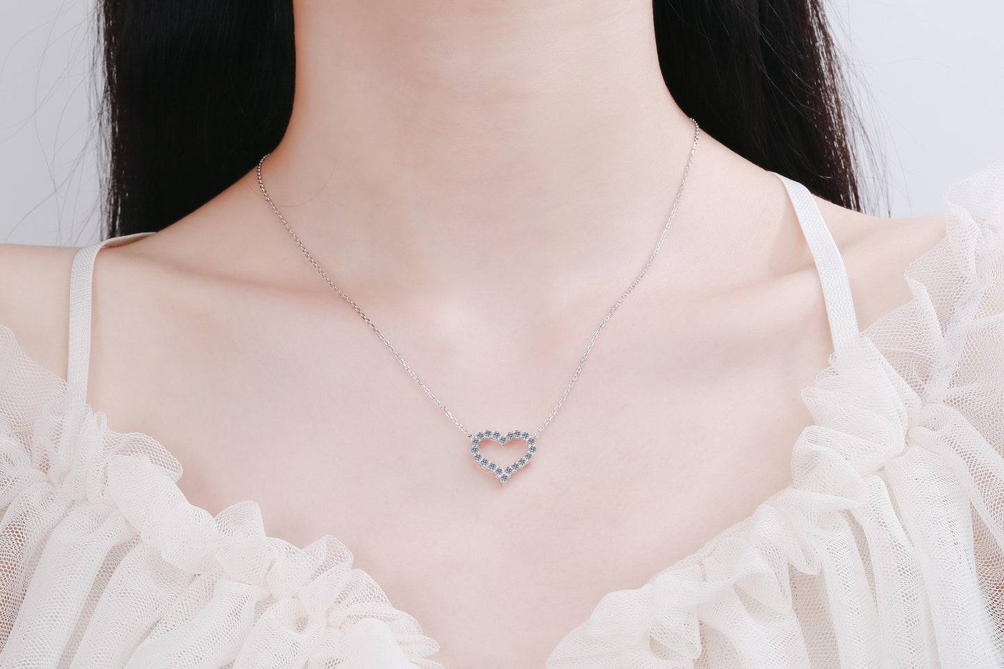 925 Sterling Silber Moissanit Herz Halskette