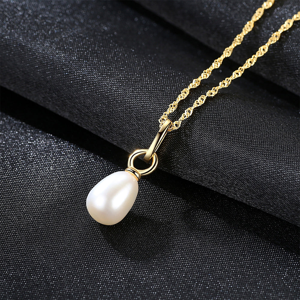 925 Sterling Silver Natural Pearl Drop Necklace Fashion Jewelry Gift for Women Girls