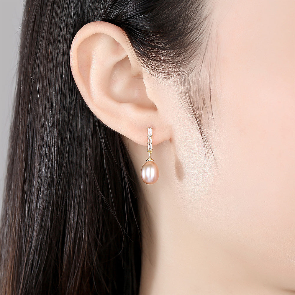 925 Sterling Silver Natural Pearl Drop Earrings Fashion Jewelry Gift for Women Girls