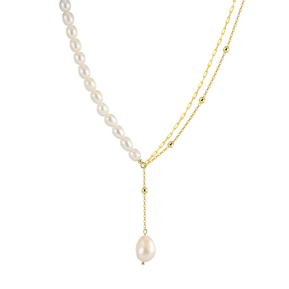 925 Sterling Silver Natural Pearl Necklace Fashion Jewelry Gift for Women Girls
