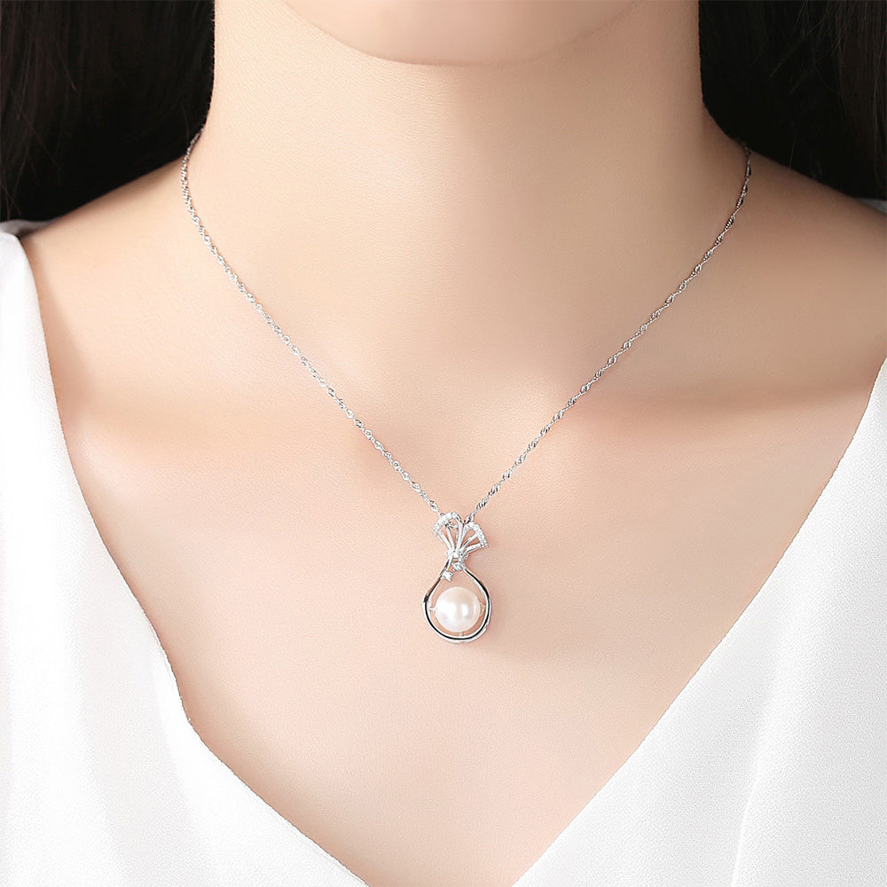 925 Sterling Silver Natural Pearl Drop Necklace Fashion Jewelry Gift for Women Girls