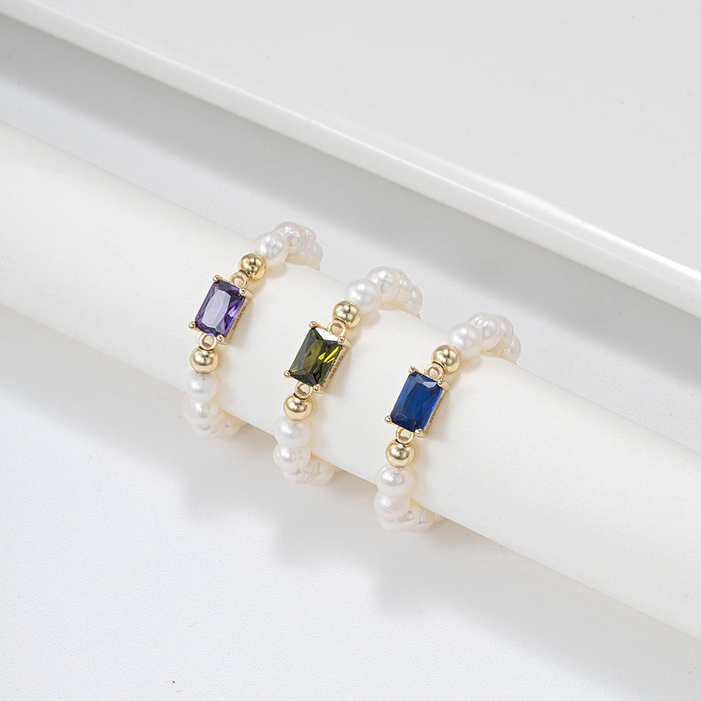 925 Sterling Silver Natural Pearl Ring Fashion Jewelry Gift for Women Girls