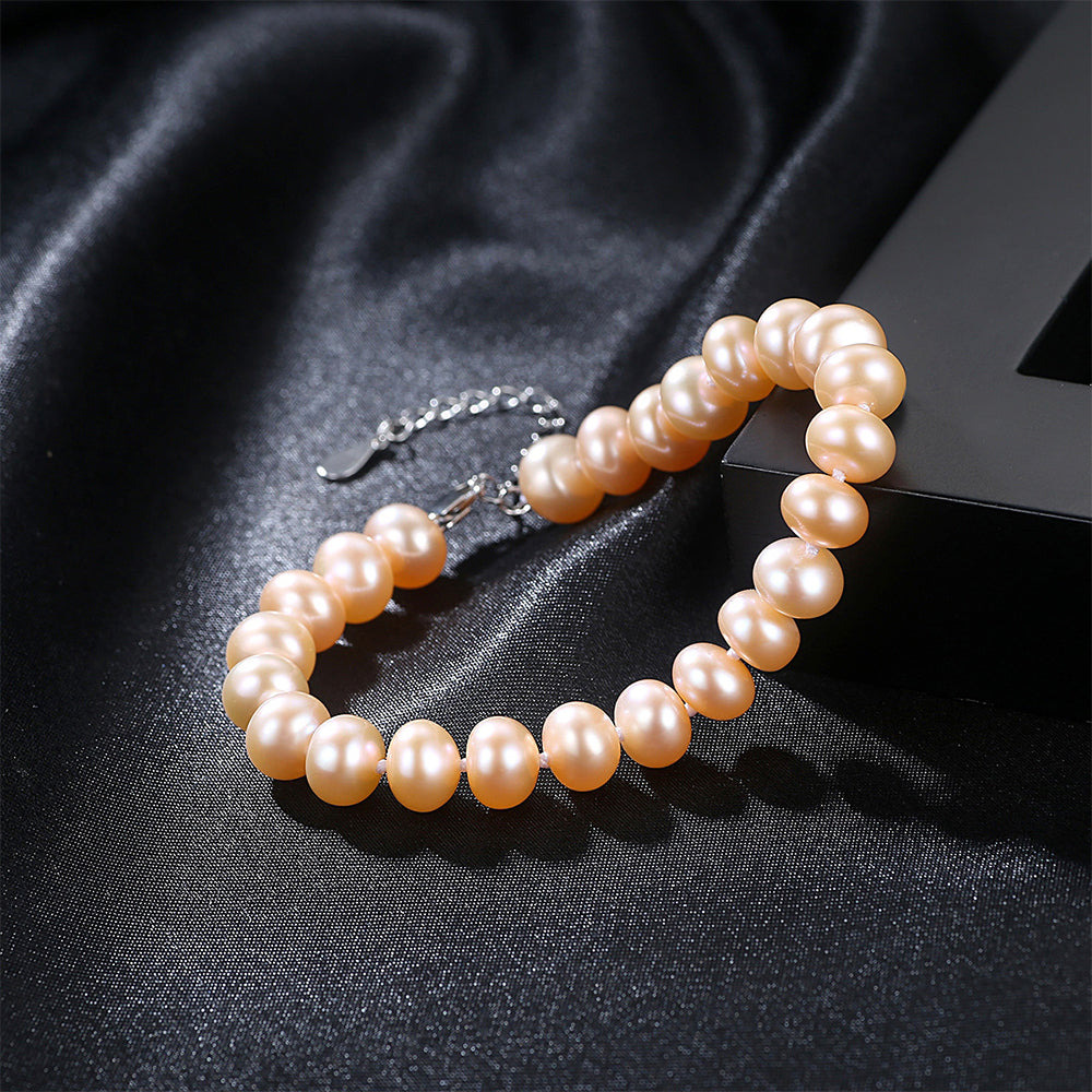 925 Sterling Silver Natural Pearl Bracelet Fashion Jewelry Gift for Women Girls