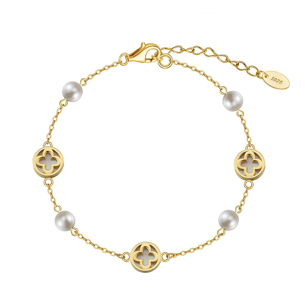 925 Sterling Silver Pearl Bracelet Fashion Jewelry Gift for Women Girls