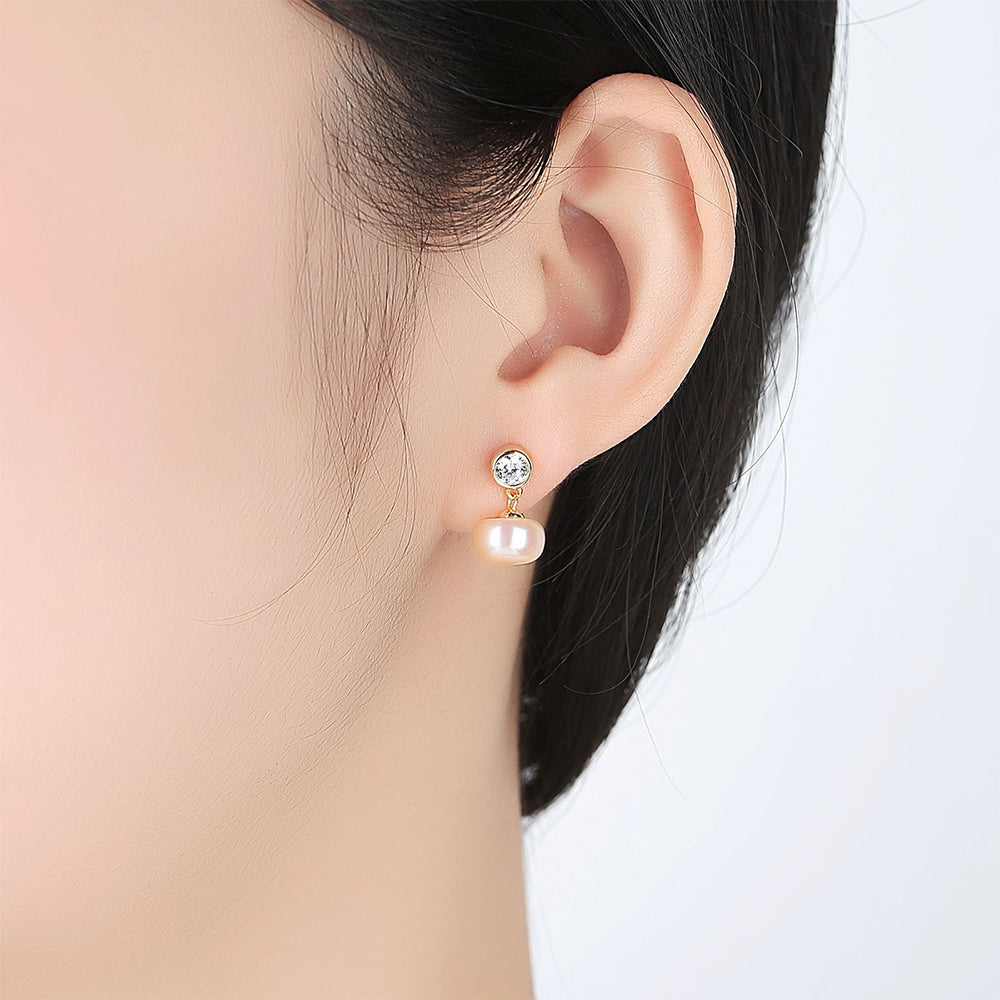 925 Sterling Silver Natural Pearl Drop Earrings Fashion Jewelry Gift for Women Girls