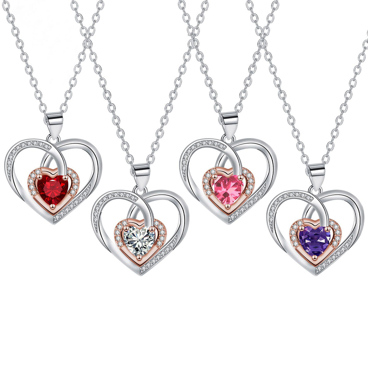 Copper With Silver/Rosegold Plated Heart Pendant Necklace