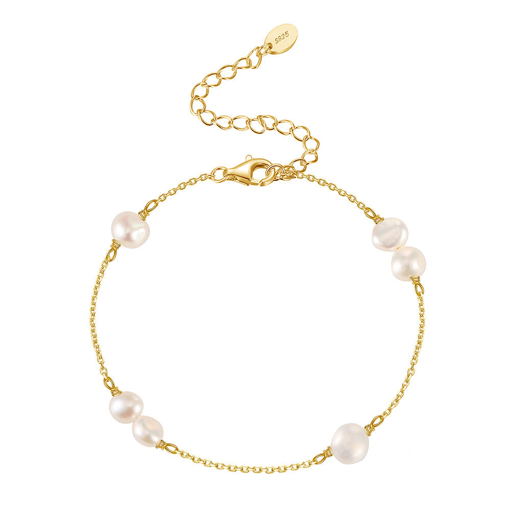 925 Sterling Silver Pearl Bracelet Fashion Jewelry Gift for Women Girls